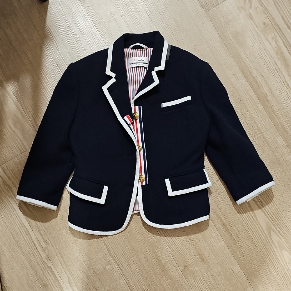 Neiman Marcus Blue and White Blazer with Notched Lapels